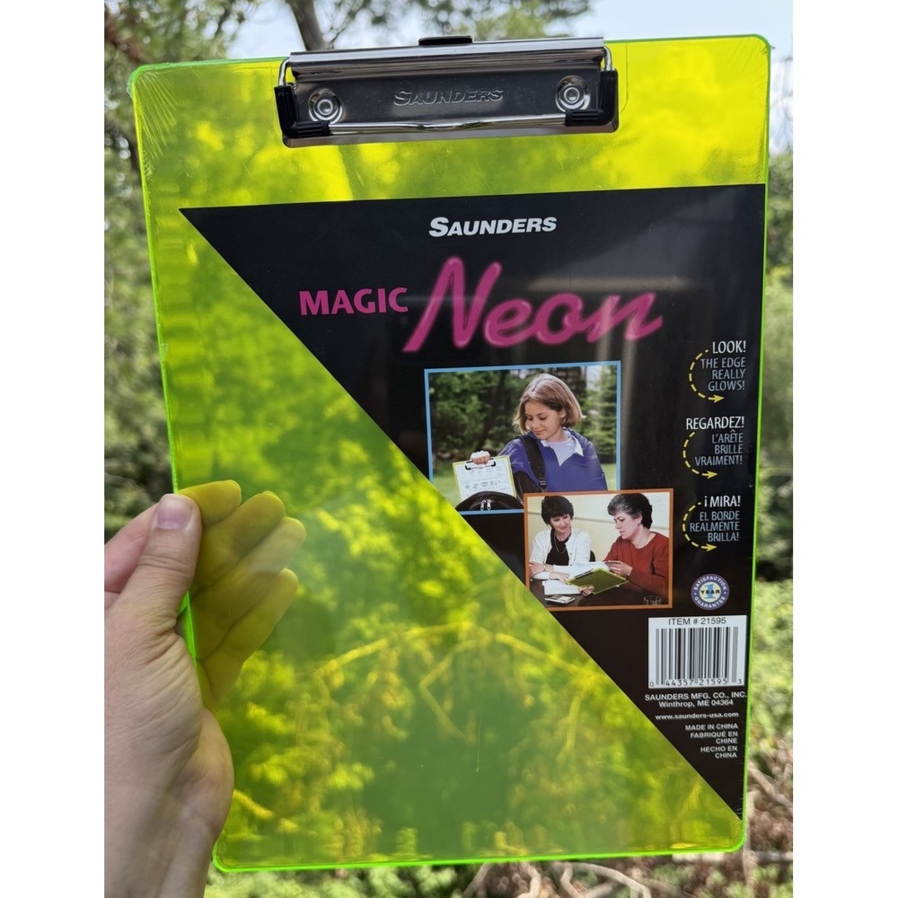 NOS Vtg 1990s Saunders Magic Neon‎ Plastic Clipboard Green Retro School #21595